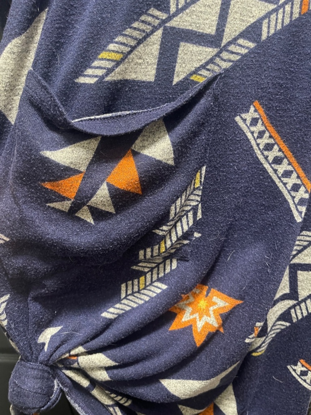LuLaRoe Navy Aztec Open-Front Duster with Orange and Cream Accents - Picture 4 of 4